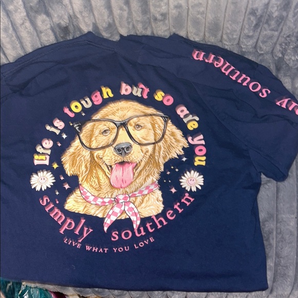 Simply Southern Navy Dog Tee with Pink Accents - Picture 1 of 7